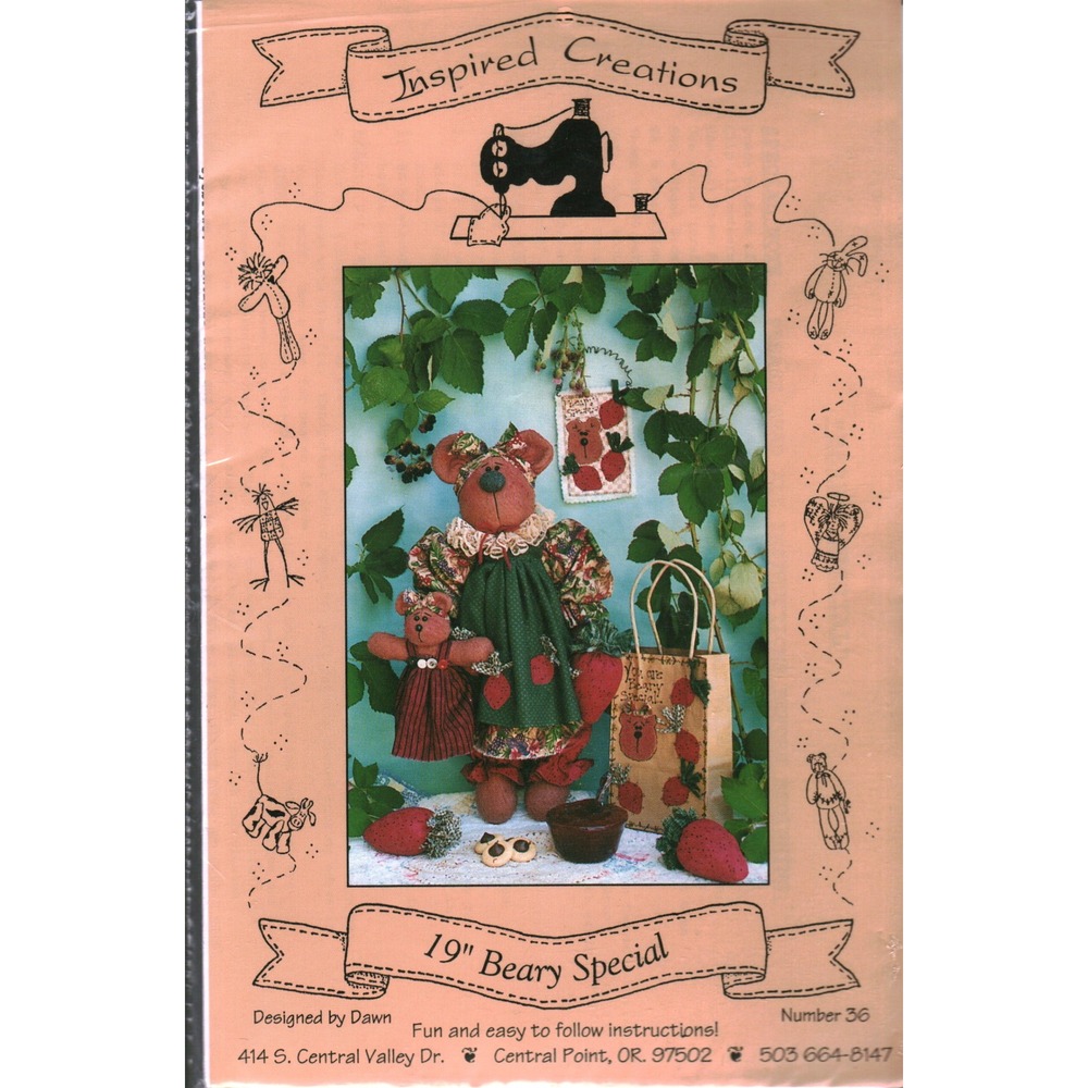 Inspired Creations Beary Special Sewing Pattern 36 Primitive Bear Doll 19 Inch